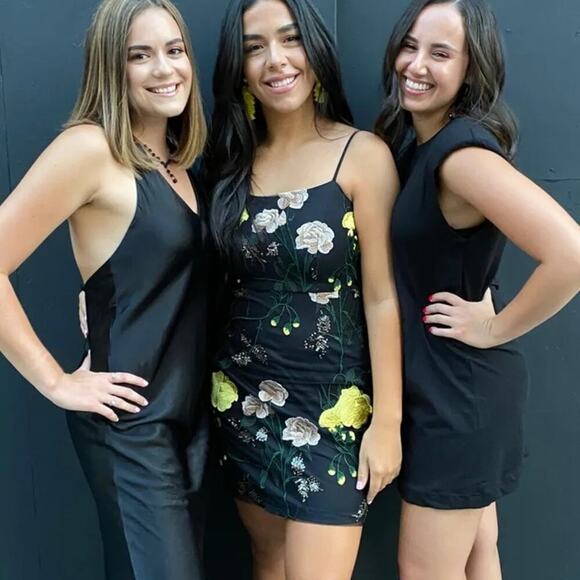 NWOT Lulus Rue Black Floral Embroidered Sequin Bodycon Mini Dress - Picture 10 of 10